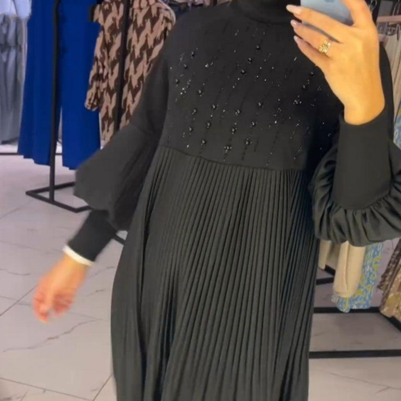 Eleonor - Lantern Sleeve High-Neck Dress